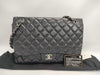 CHANEL Maxi Jumbo Matelasse 33 S Flap Shoulder Bag in Black Lambskin with Silver Hardware and Chain, Model A47600, 33 Series