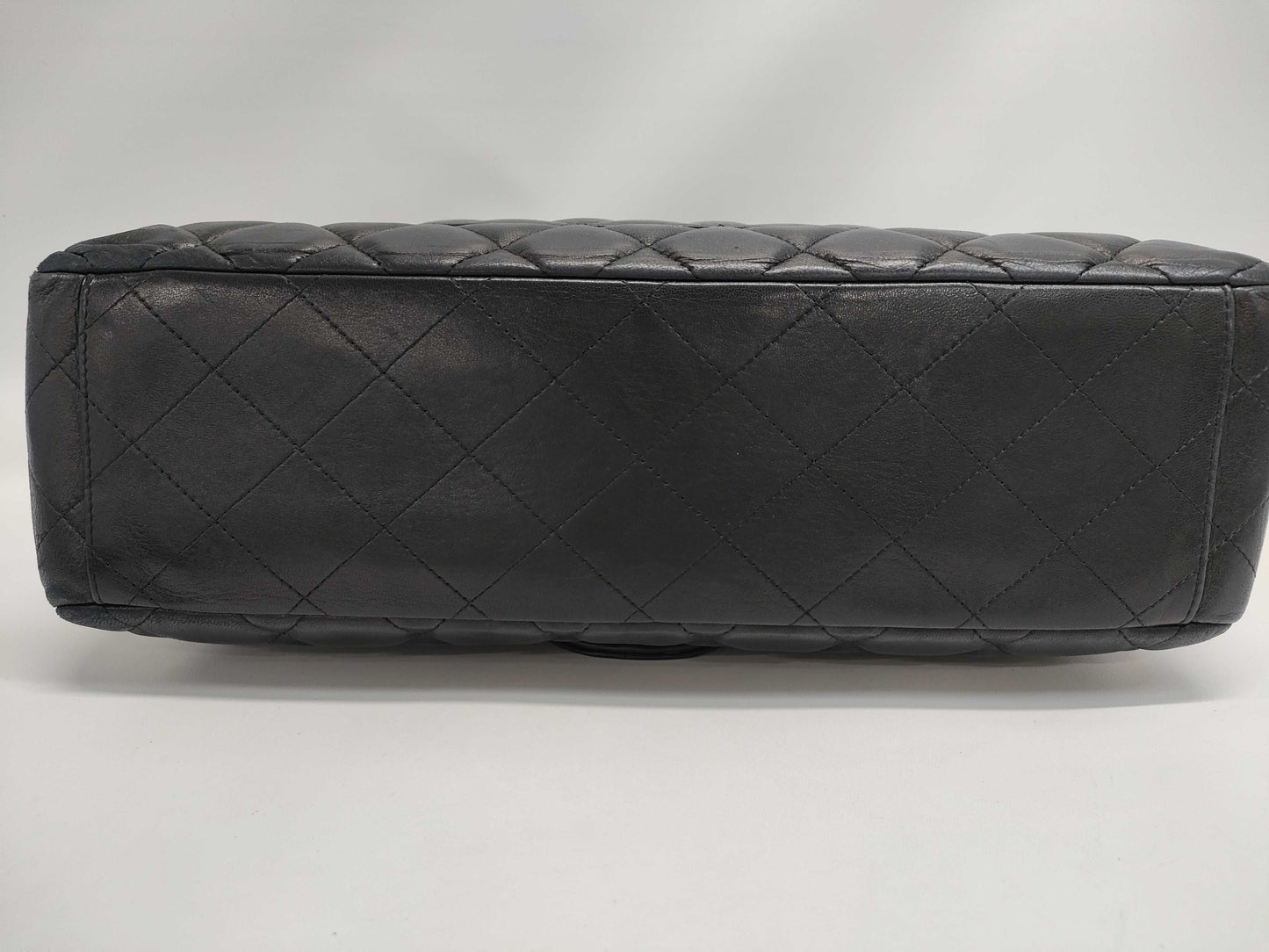 CHANEL Maxi Jumbo Matelasse 33 S Flap Shoulder Bag in Black Lambskin with Silver Hardware and Chain, Model A47600, 33 Series