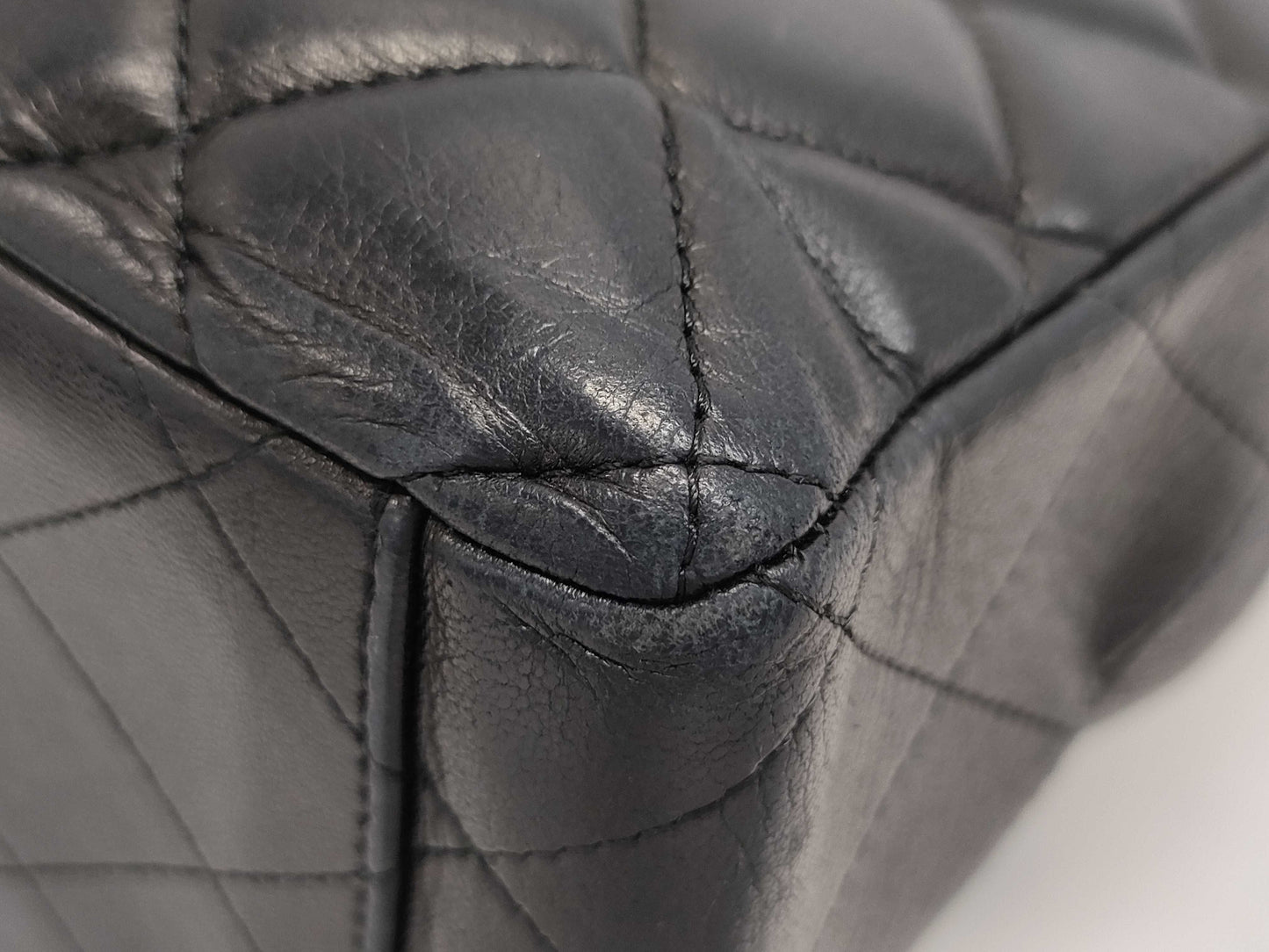 CHANEL Maxi Jumbo Matelasse 33 S Flap Shoulder Bag in Black Lambskin with Silver Hardware and Chain, Model A47600, 33 Series