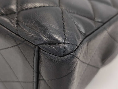 CHANEL Maxi Jumbo Matelasse 33 S Flap Shoulder Bag in Black Lambskin with Silver Hardware and Chain, Model A47600, 33 Series