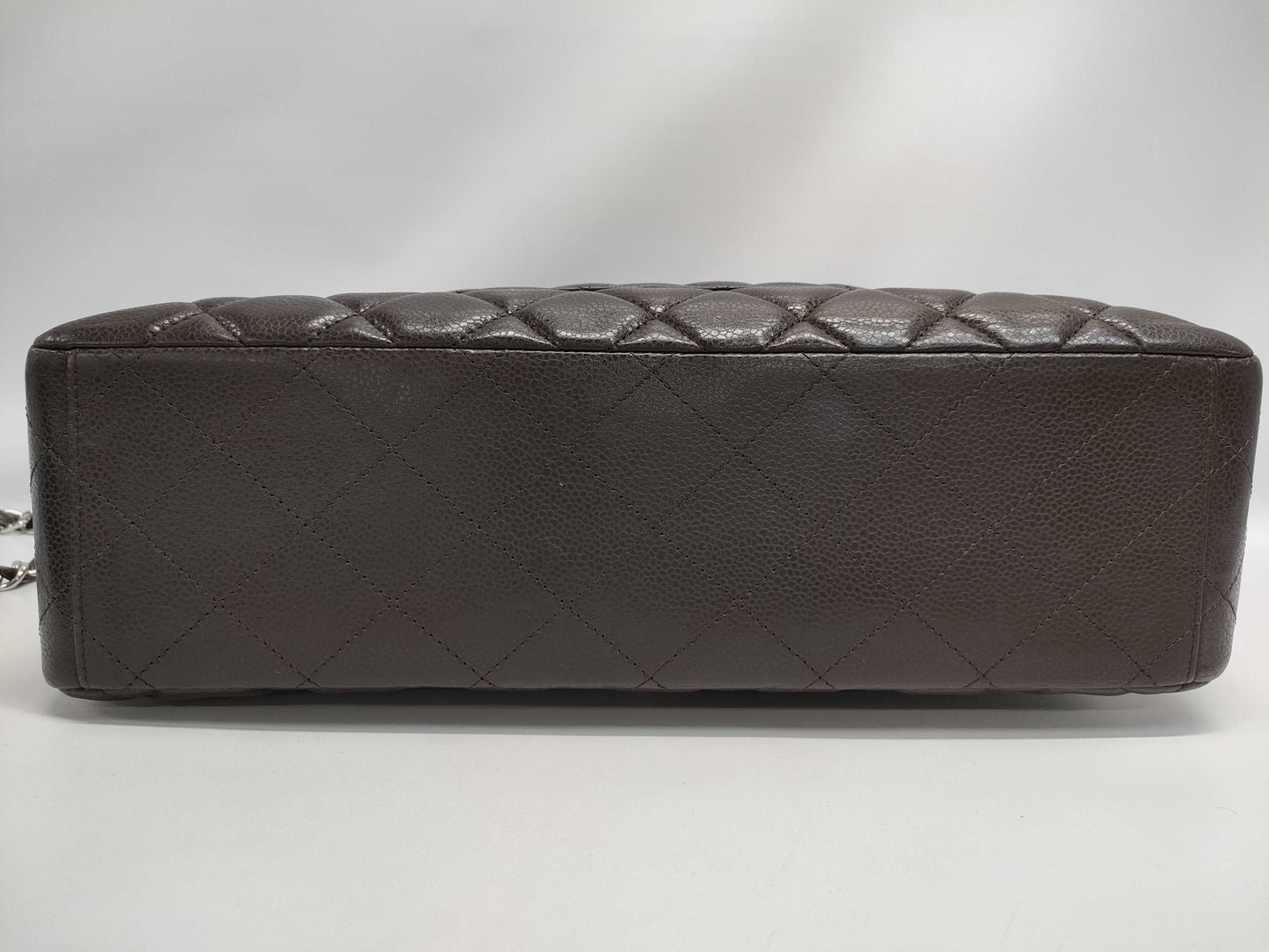 CHANEL Matelasse A47600 Brown Caviar Leather Shoulder Bag with Silver Hardware and Chain, Size 14, S-Flap