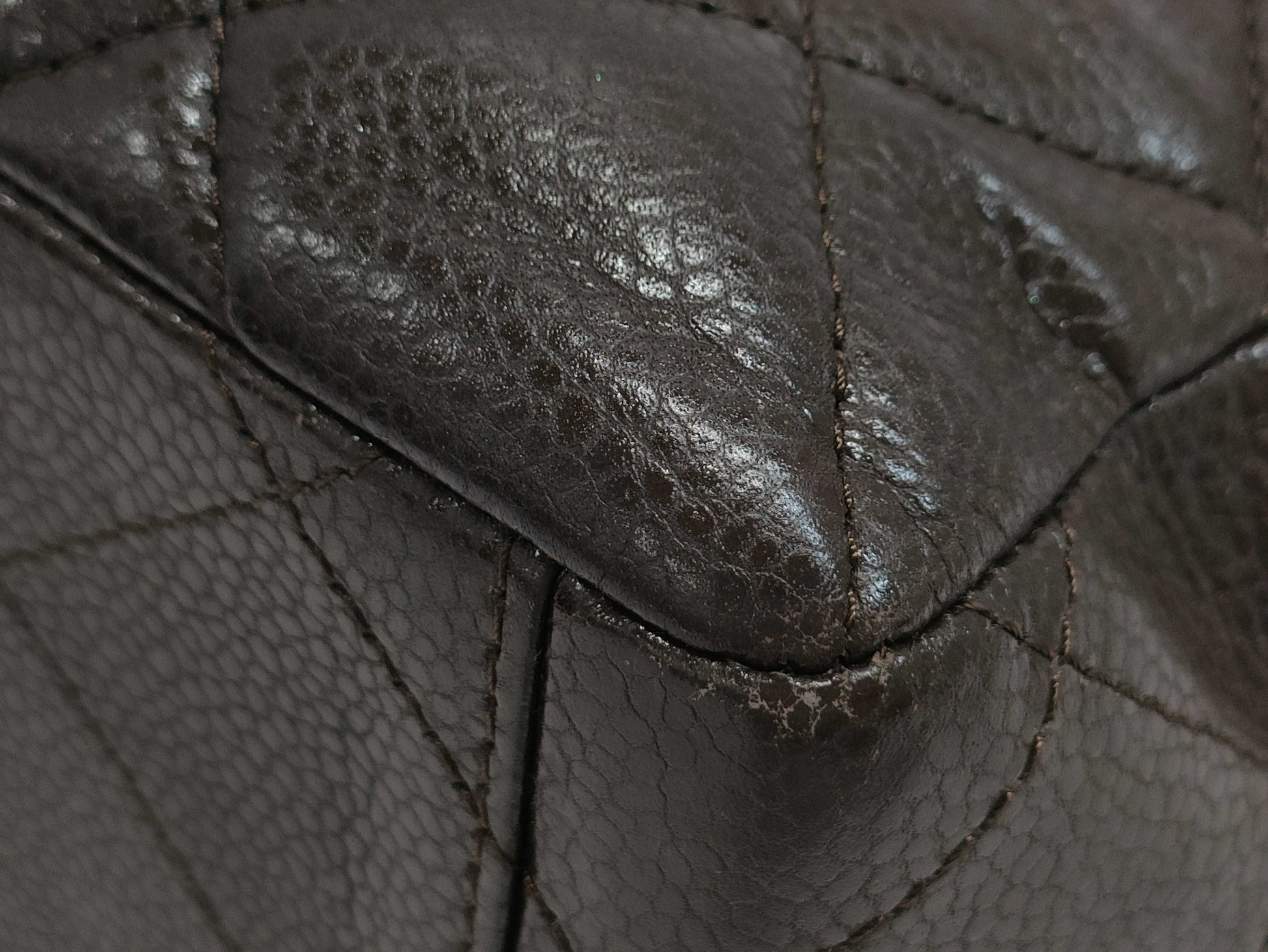 CHANEL Matelasse A47600 Brown Caviar Leather Shoulder Bag with Silver Hardware and Chain, Size 14, S-Flap