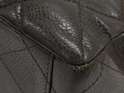 CHANEL Matelasse A47600 Brown Caviar Leather Shoulder Bag with Silver Hardware and Chain, Size 14, S-Flap