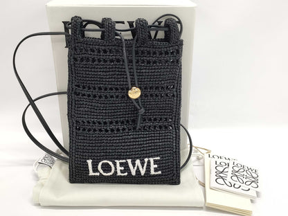 LOEWE Raffia Drawstring Pocket Shoulder Bag, Black, Box and Dust Bag Included