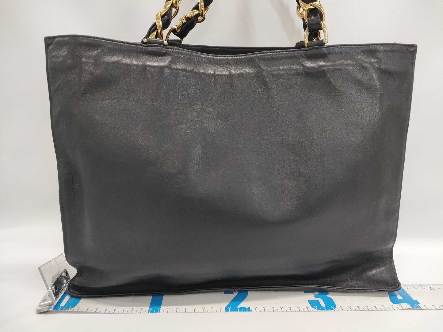 CHANEL Lambskin Chain Tote Bag with Large Coco Mark and GD Hardware, Black