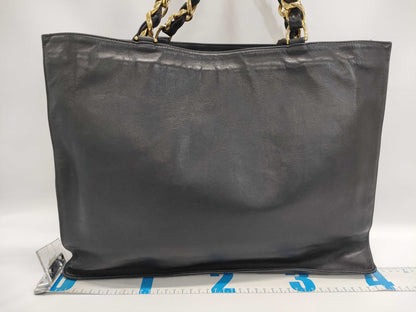 CHANEL Lambskin Chain Tote Bag with Large Coco Mark and GD Hardware, Black
