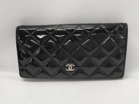 CHANEL Patent Leather Matelasse Bifold Wallet, Black, Seal, 14349447, Box and Dust Bag Included