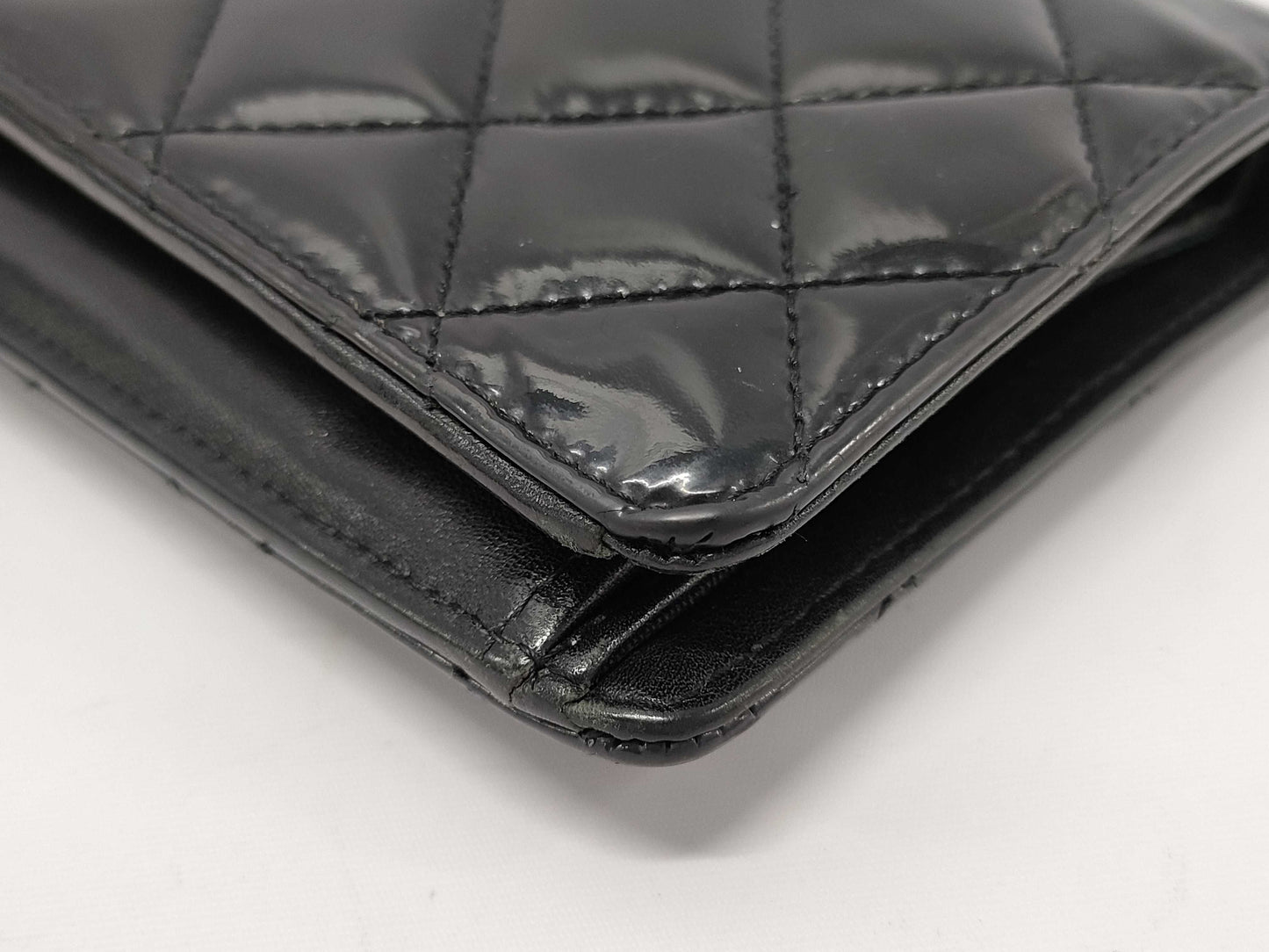 CHANEL Patent Leather Matelasse Bifold Wallet, Black, Seal, 14349447, Box and Dust Bag Included