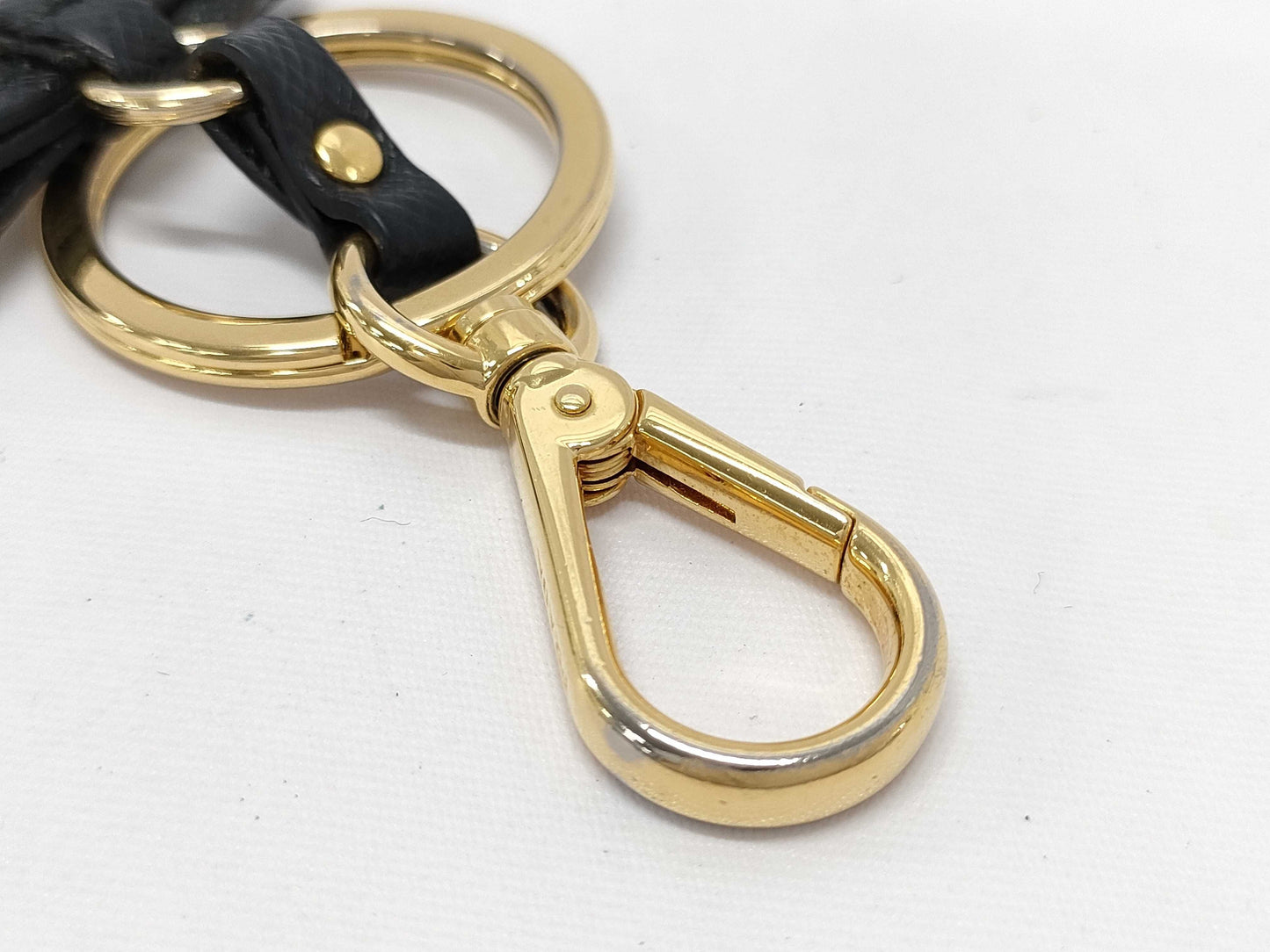 PRADA 1TL126 Saffiano Toys Key Ring Keychain Heart Charm Ribbon Black Key Case Keychain