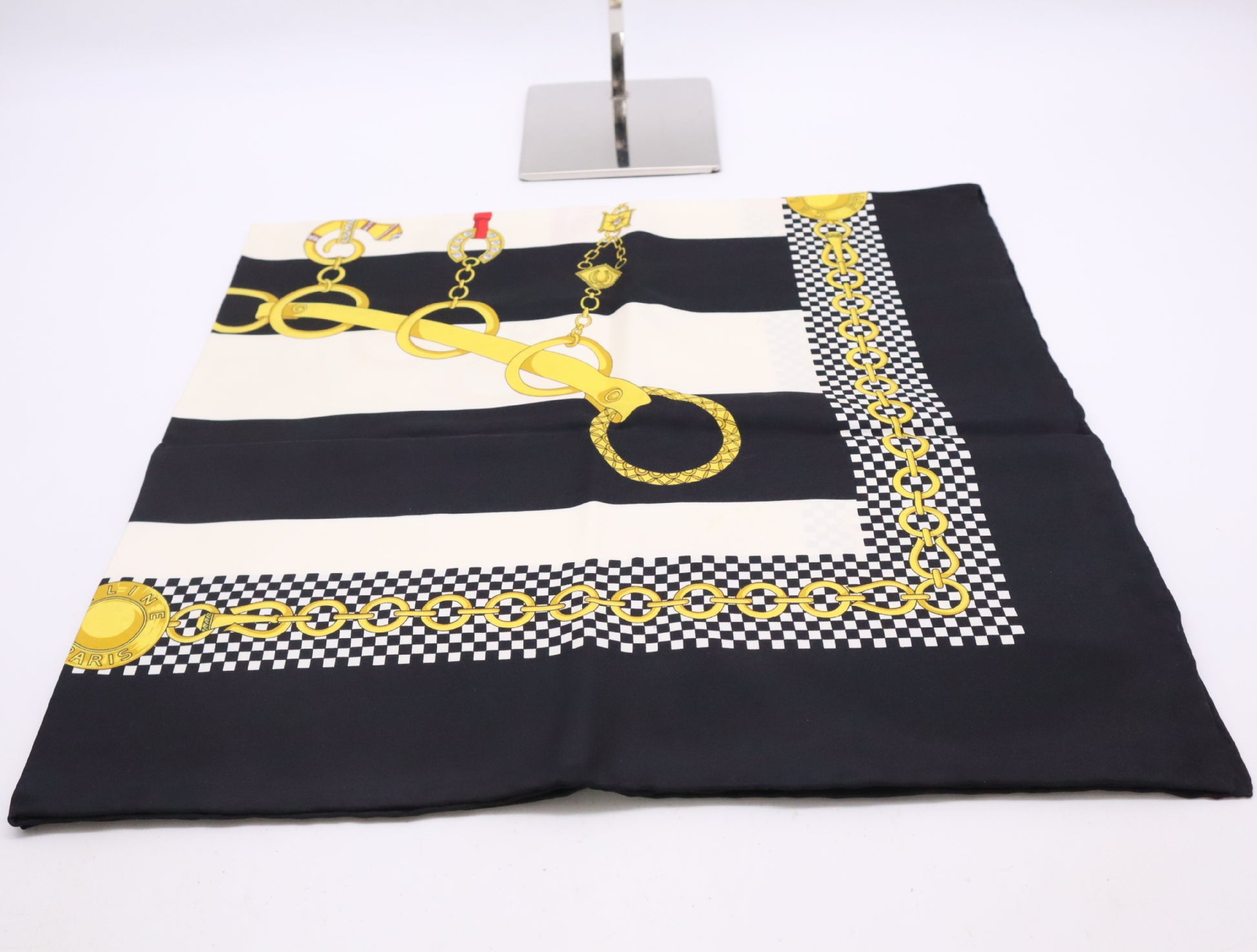 CELINE Chain Charm Silk Scarf Black Border Scarf