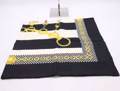 CELINE Chain Charm Silk Scarf Black Border Scarf