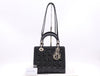 Dior Lady Dior Enamel Lady Dior Medium Cannage Handbag in Black with Silver Hardware, Two Straps, Dust Bag, and Card Included