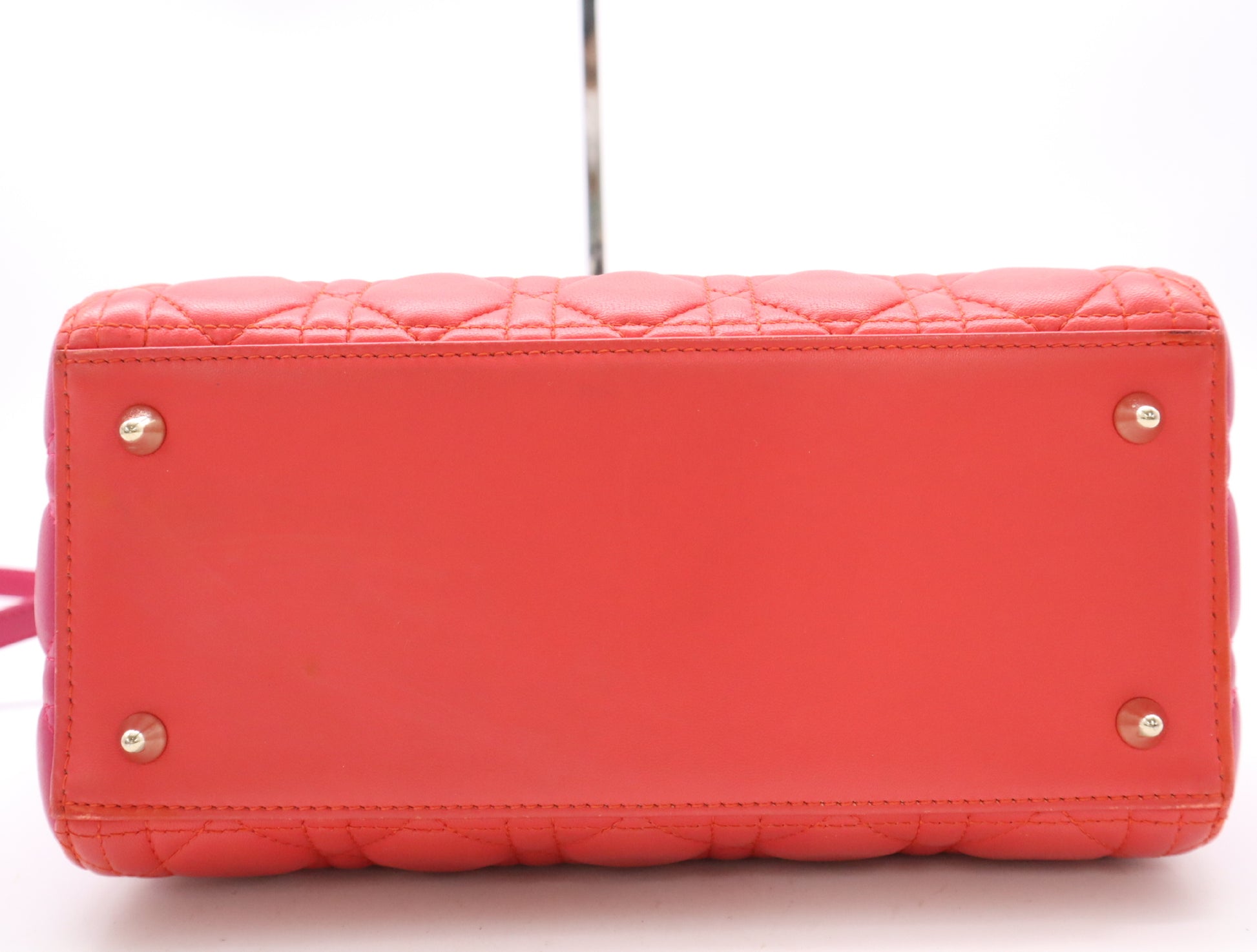 Dior Lady Dior Leather Lady Dior Medium Cannage Handbag with GD Hardware, Red and Pink, Shoulder Strap