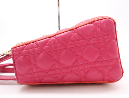 Dior Lady Dior Leather Lady Dior Medium Cannage Handbag with GD Hardware, Red and Pink, Shoulder Strap