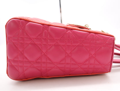 Dior Lady Dior Leather Lady Dior Medium Cannage Handbag with GD Hardware, Red and Pink, Shoulder Strap