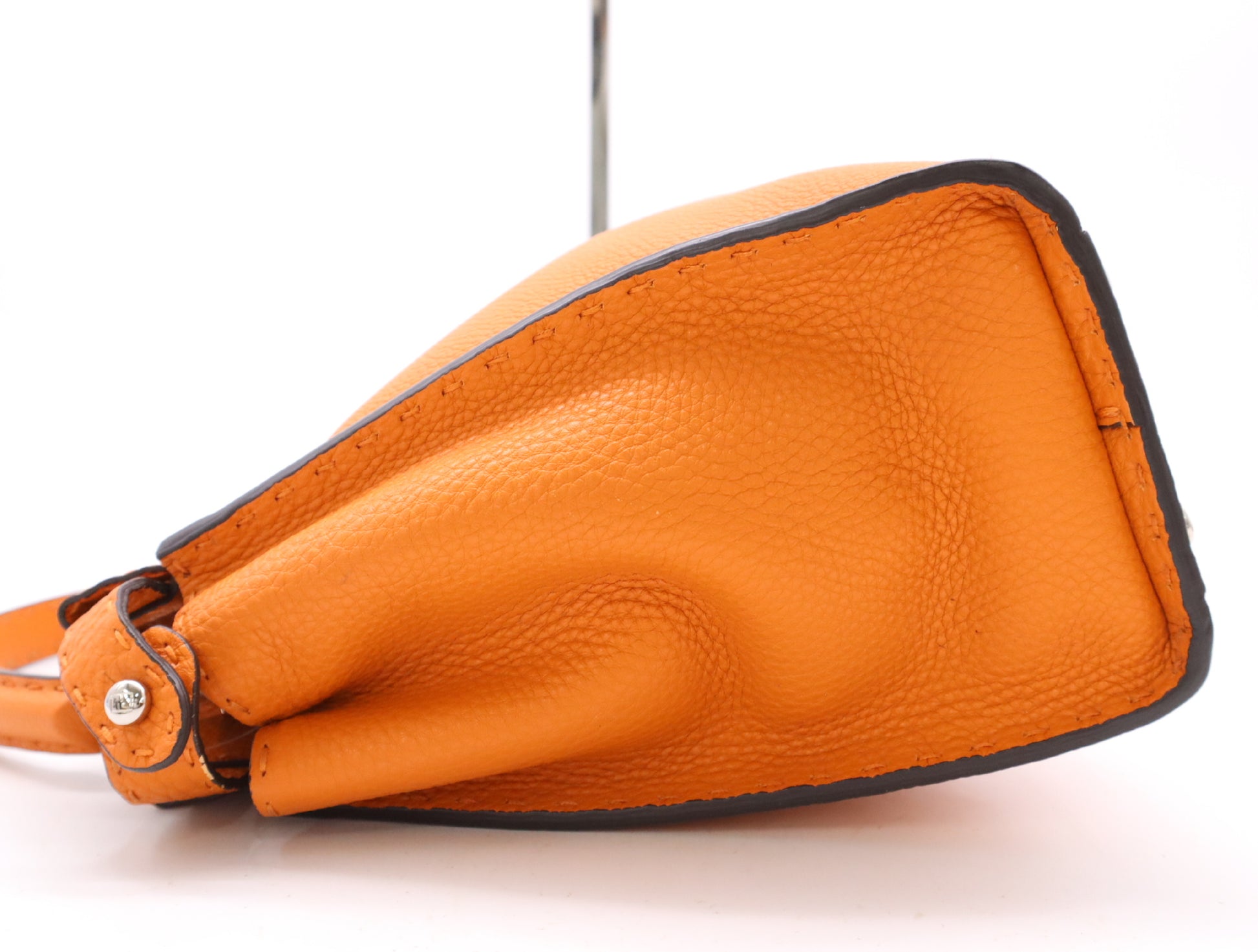 FENDI Leather Selleria Peekaboo Handbag in Orange with Shoulder Strap