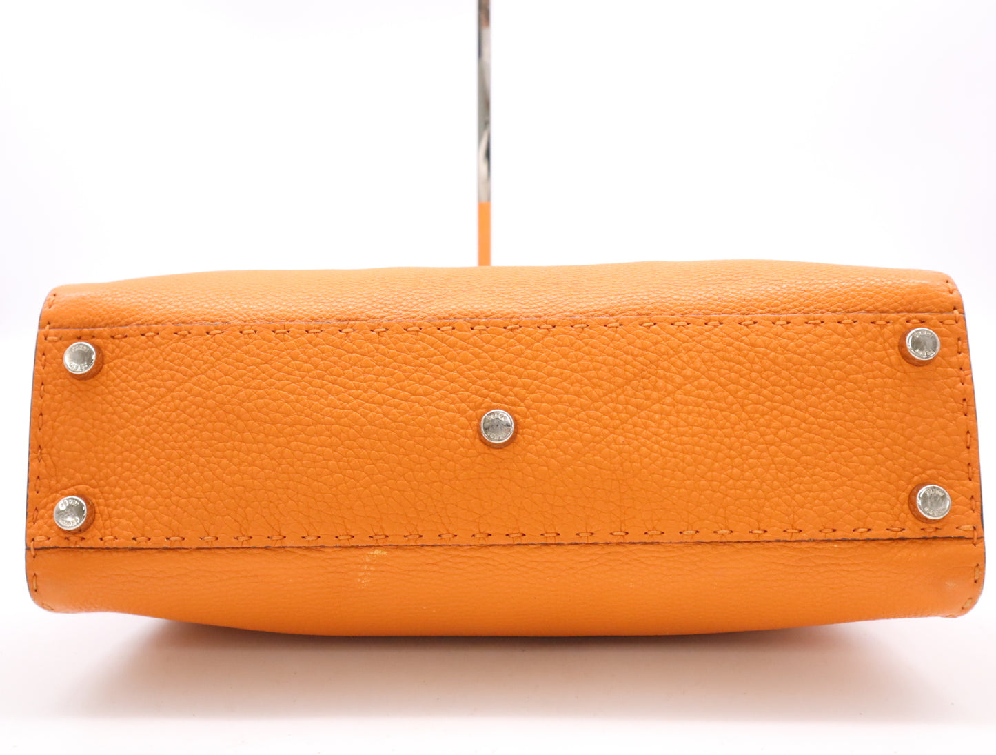 FENDI Leather Selleria Peekaboo Handbag in Orange with Shoulder Strap