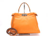 FENDI Leather Selleria Peekaboo Handbag in Orange with Shoulder Strap
