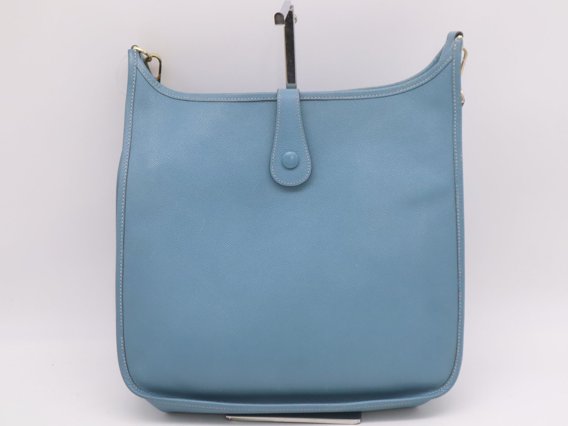 HERMES Evelyn Taurillon Clemence K Stamp Evelyn 1GM Blue Jean Shoulder Bag with Shoulder Strap