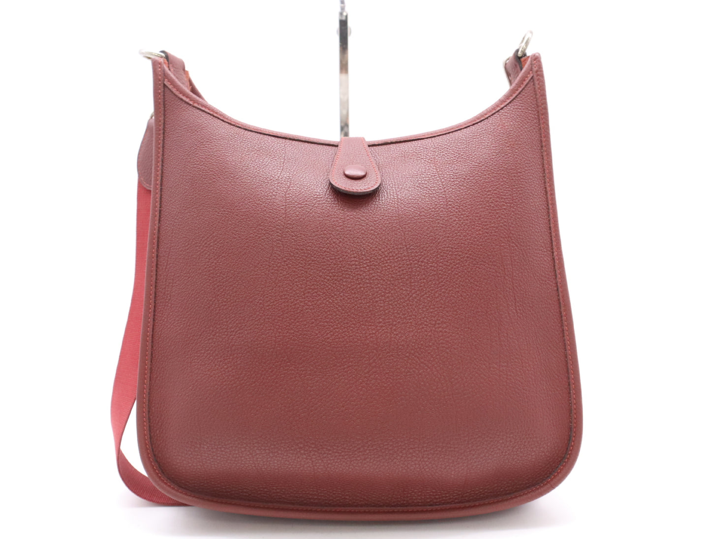 HERMES Evelyn Taurillon Clemence Leather Bag with F Stamp, Evelyn GM Rouge, Shoulder Strap Included