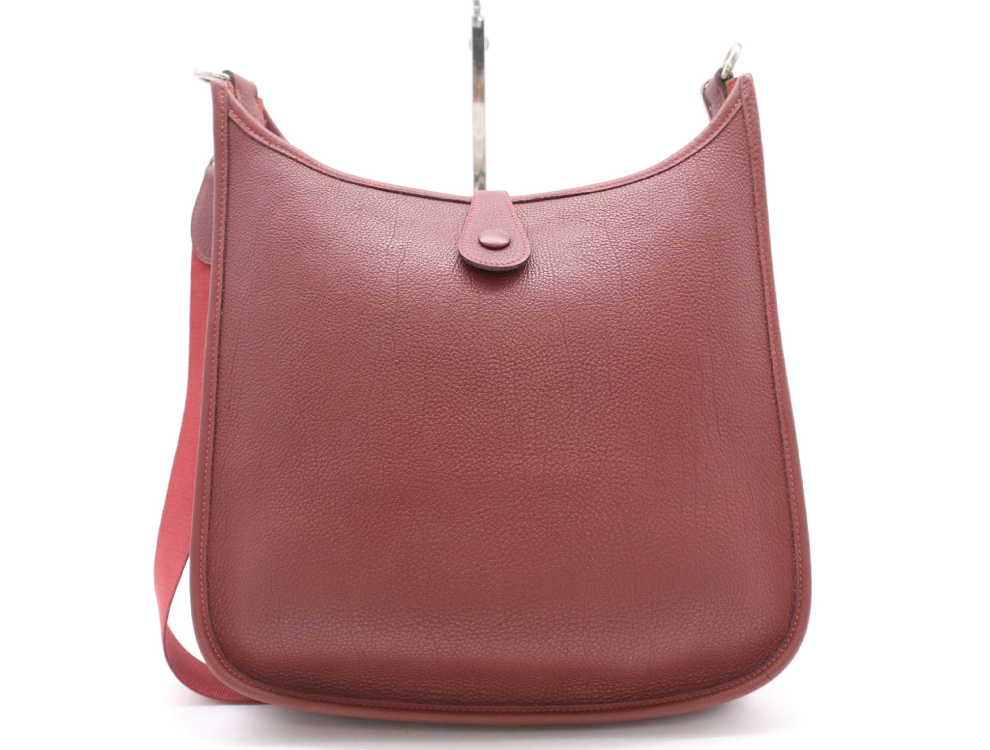 HERMES Evelyn Taurillon Clemence Leather Bag with F Stamp, Evelyn GM Rouge, Shoulder Strap Included