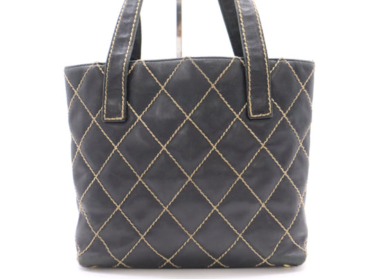 CHANEL Lambskin Wild Stitch Tote Bag Black Seal 8318473 Tote Bag