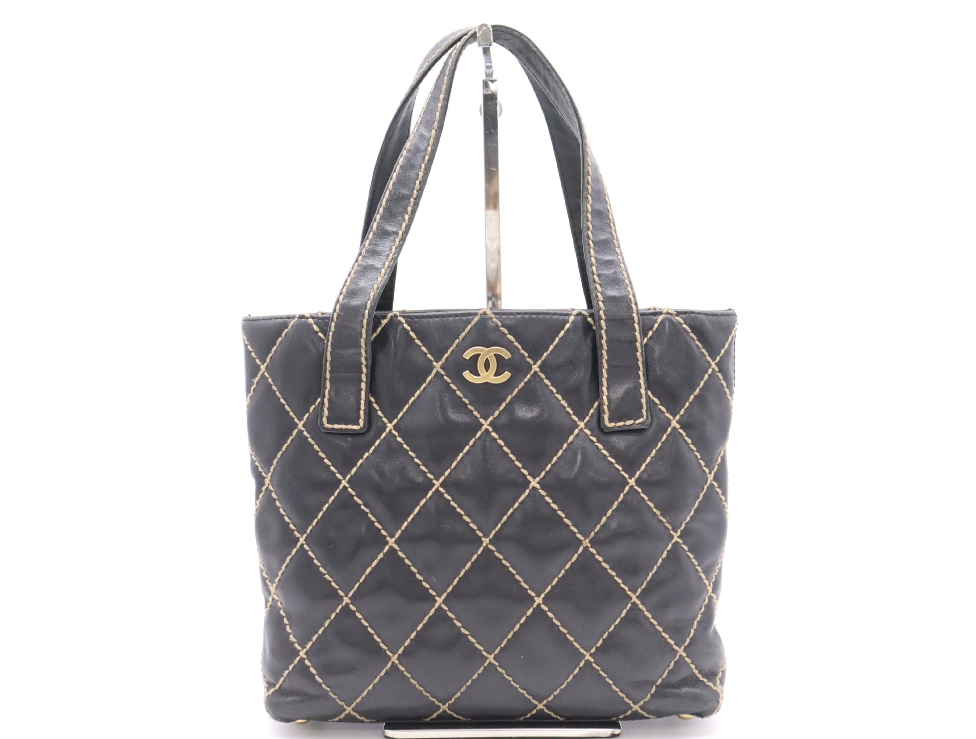 CHANEL Lambskin Wild Stitch Tote Bag Black Seal 8318473 Tote Bag