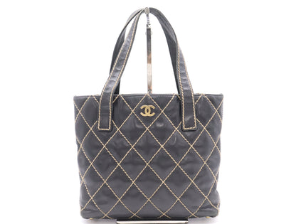 CHANEL Lambskin Wild Stitch Tote Bag Black Seal 8318473 Tote Bag