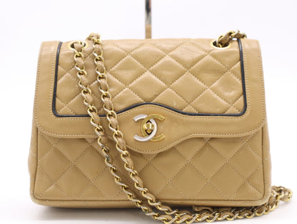 CHANEL Matelasse 22 Lambskin Shoulder Bag with Double Flap, S Chain, GD Hardware, Beige Seal, 186098