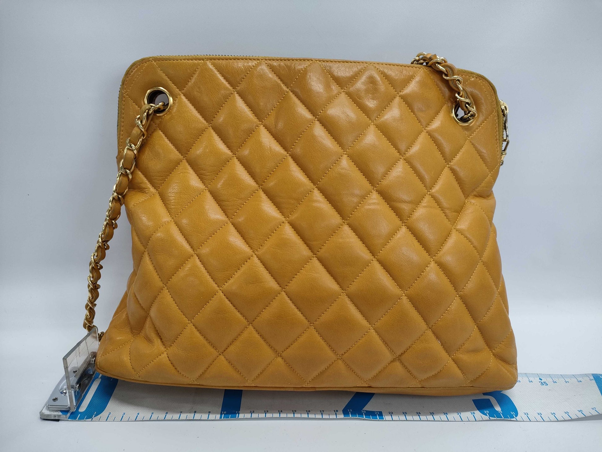 CHANEL Lambskin Chain Tote Bag with GD Hardware, Orange Shoulder Bag