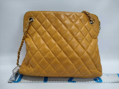 CHANEL Lambskin Chain Tote Bag with GD Hardware, Orange Shoulder Bag