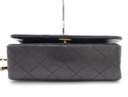 CHANEL Matelasse Mini Matelasse Lambskin Shoulder Bag with Full Flap, S-Chain, GD Hardware, Black, Seal, Card, 1377027