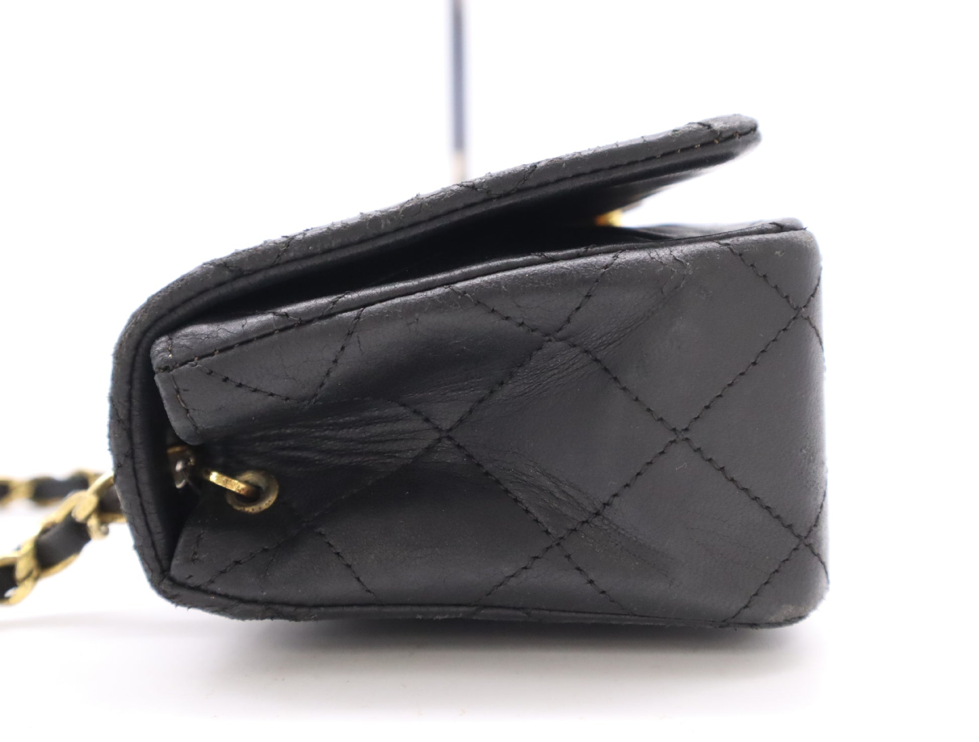 CHANEL Matelasse Mini Matelasse Lambskin Shoulder Bag with Full Flap, S-Chain, GD Hardware, Black, Seal, Card, 1377027