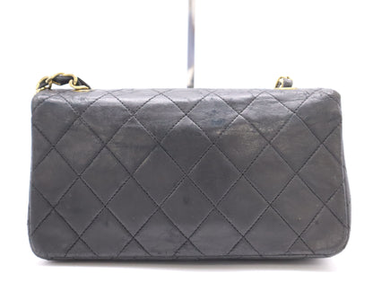 CHANEL Matelasse Mini Matelasse Lambskin Shoulder Bag with Full Flap, S-Chain, GD Hardware, Black, Seal, Card, 1377027
