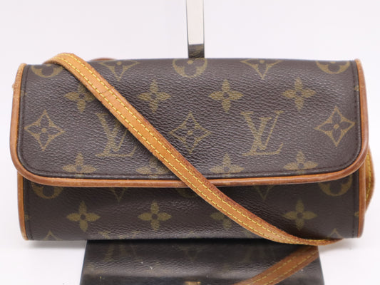 LOUIS VUITTON Monogram M51854 Monogram Pochette Twin PM Clutch Bag with Shoulder Strap