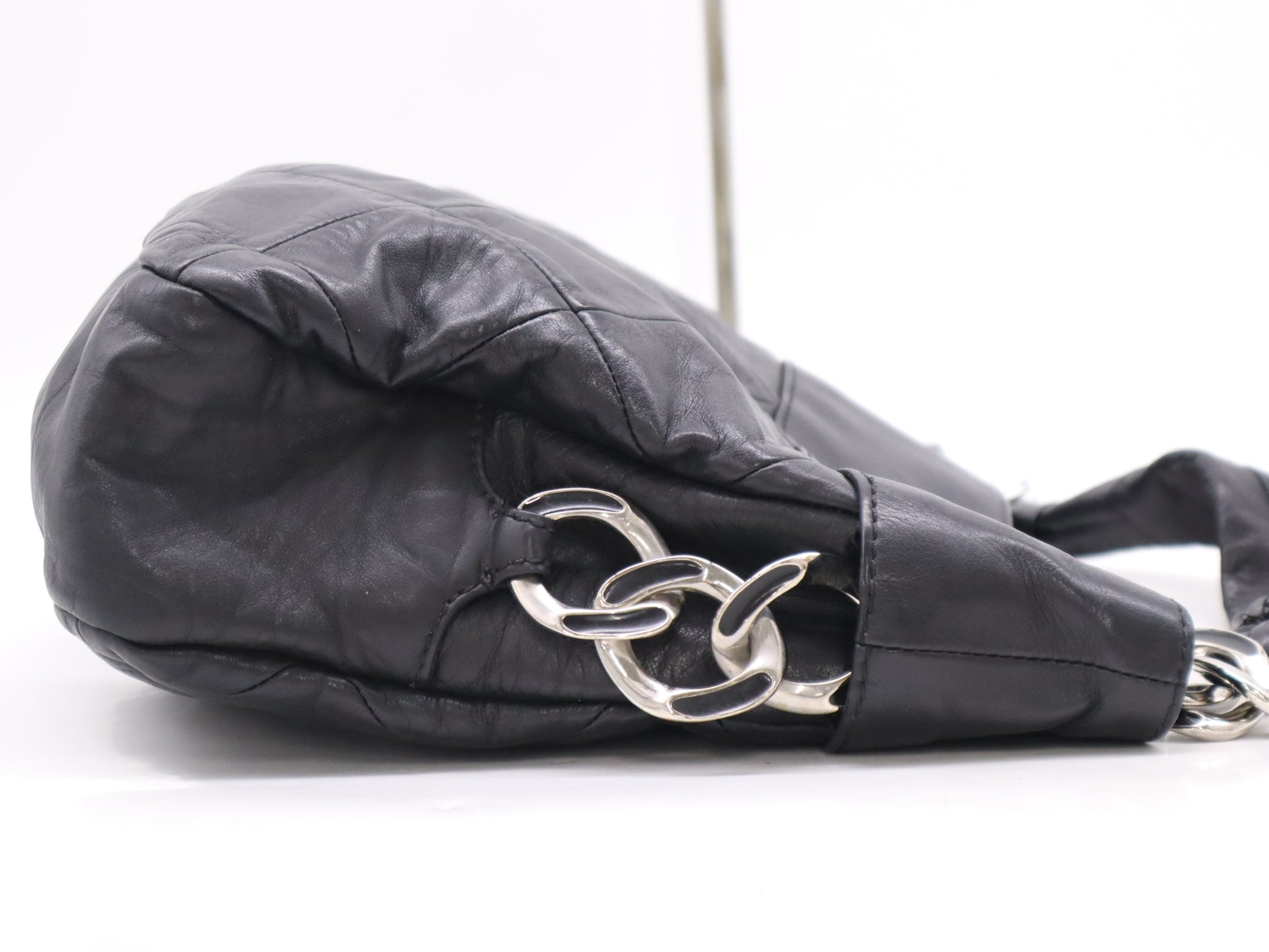 CHANEL Lambskin Lambskin Logo Chain Tote with Silver Hardware and Black Seal 11554345 Tote Bag