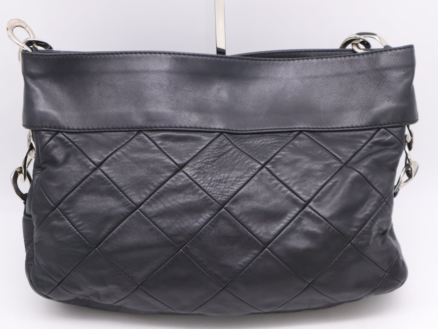 CHANEL Lambskin Lambskin Logo Chain Tote with Silver Hardware and Black Seal 11554345 Tote Bag