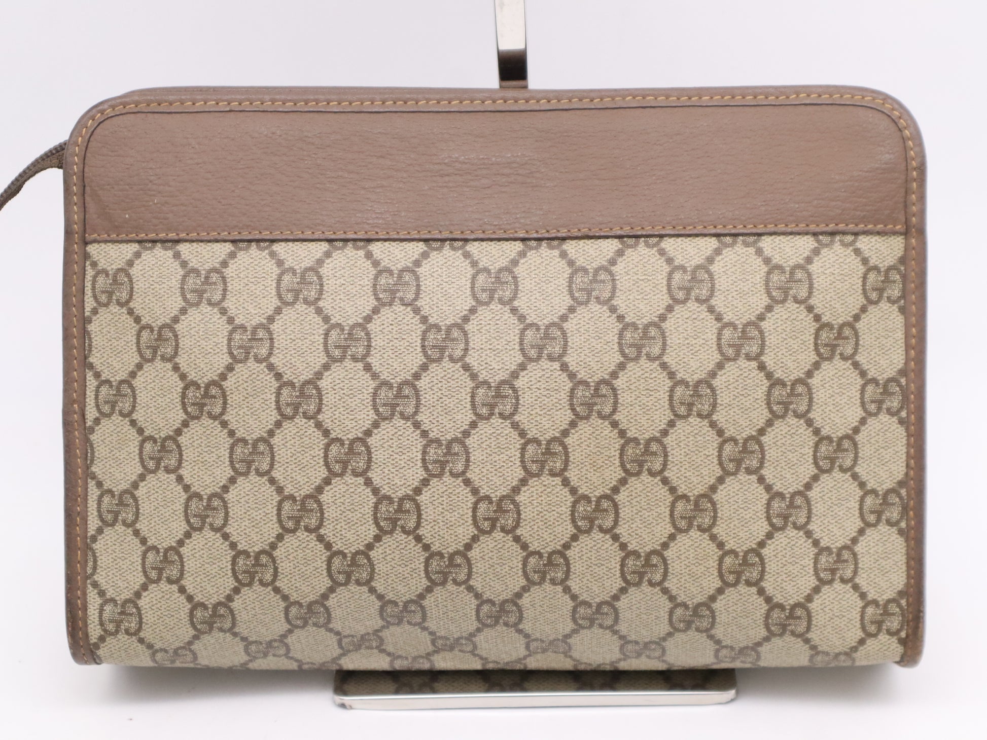 GUCCI GG Supreme 014・122・6063 GG Supreme x Leather Second Bag Brown with Dust Bag