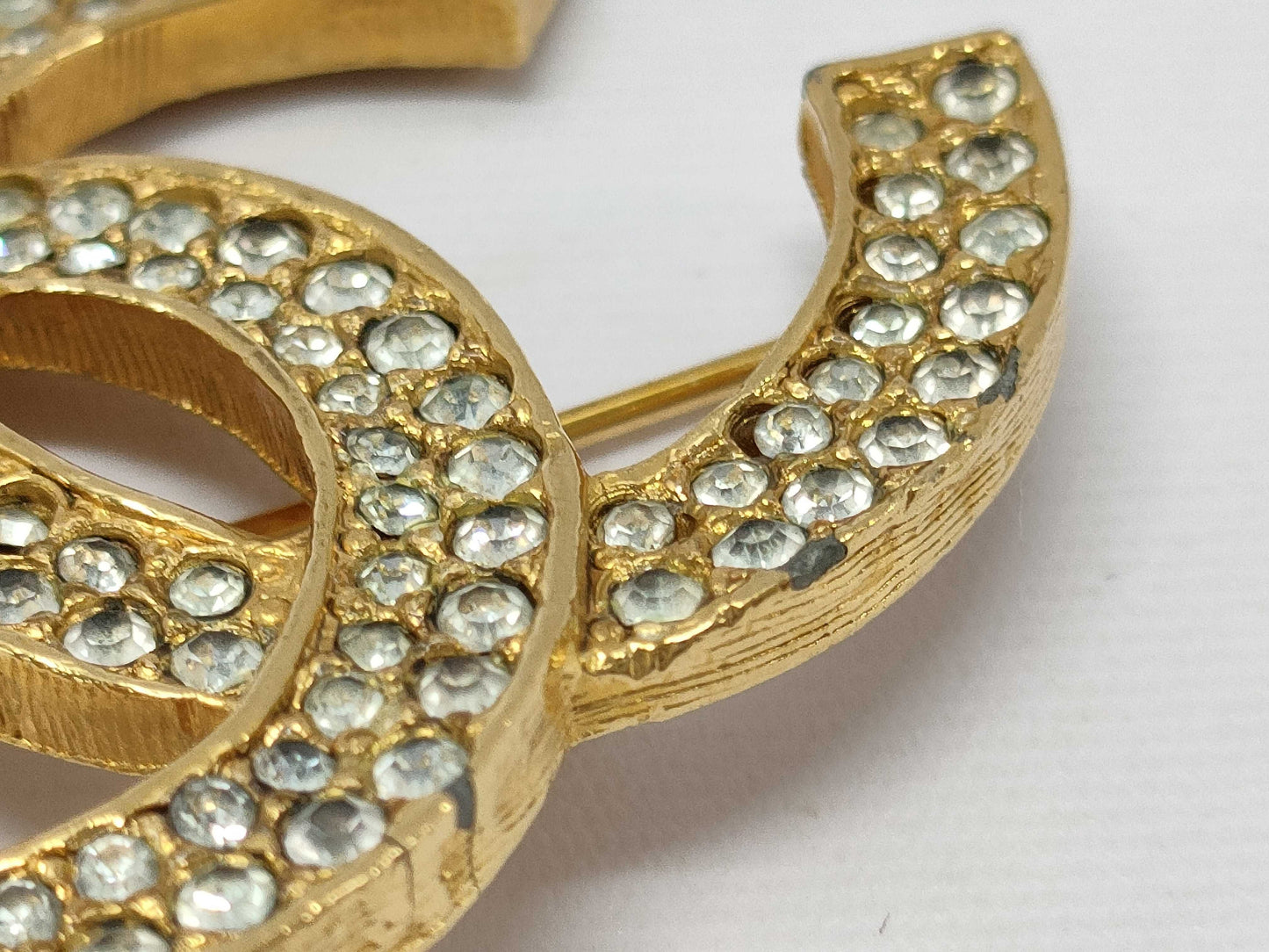 CHANEL GP Coco Mark Rhinestone Brooch Gold Brooch