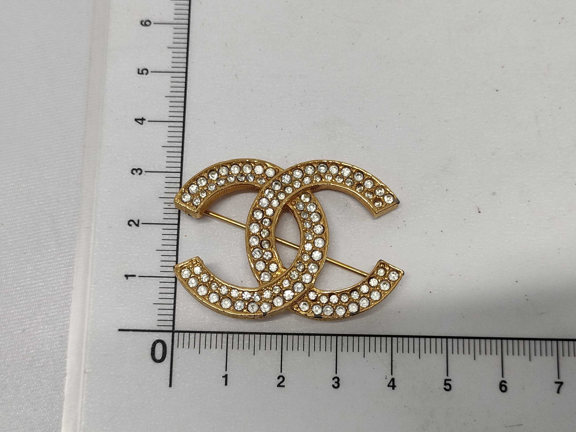 CHANEL GP Coco Mark Rhinestone Brooch Gold Brooch