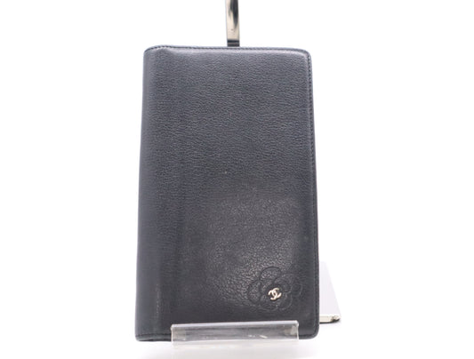 CHANEL Camellia Leather Wallet, Black, 12831354