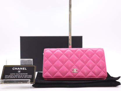CHANEL Caviar Skin Matelasse Long Wallet with Coco Mark SV Hardware and Pink Seal, 21086404, Box and Dust Bag Included