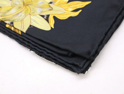 HERMES Carre Silk Carre 90 PASSIFLORES Black Gold Scarf