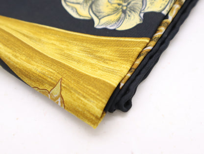 HERMES Carre Silk Carre 90 PASSIFLORES Black Gold Scarf