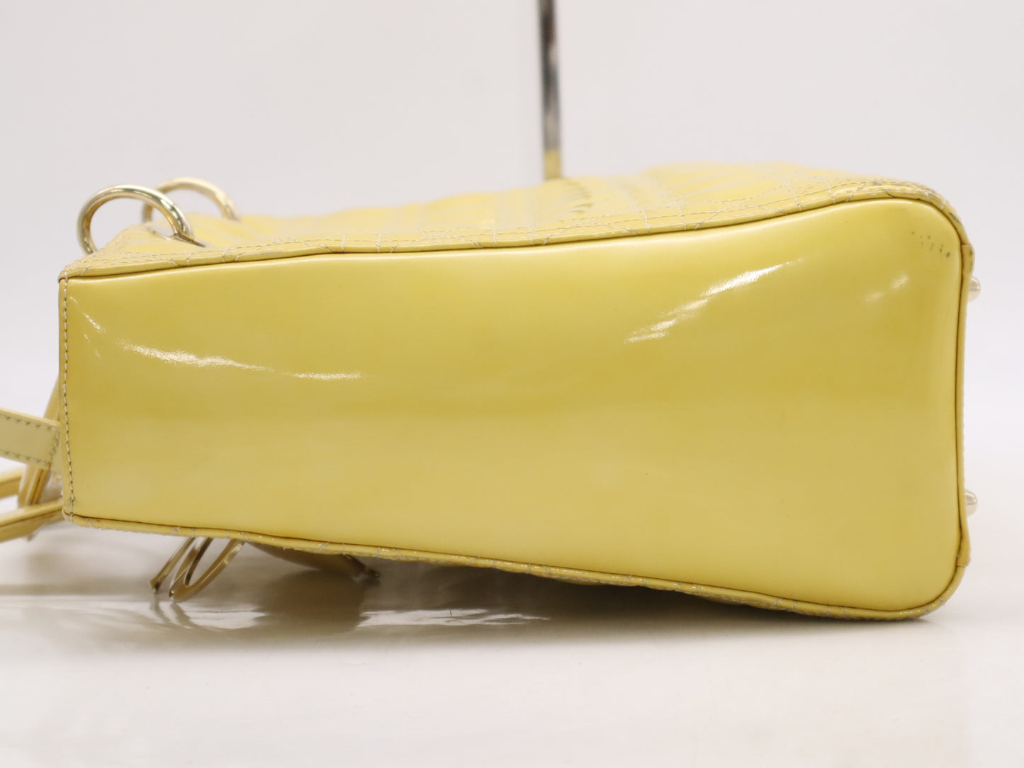 Dior Lady Dior Patent Leather Lady Dior Large Cannage Handbag in Yellow with Shoulder Strap and Card
