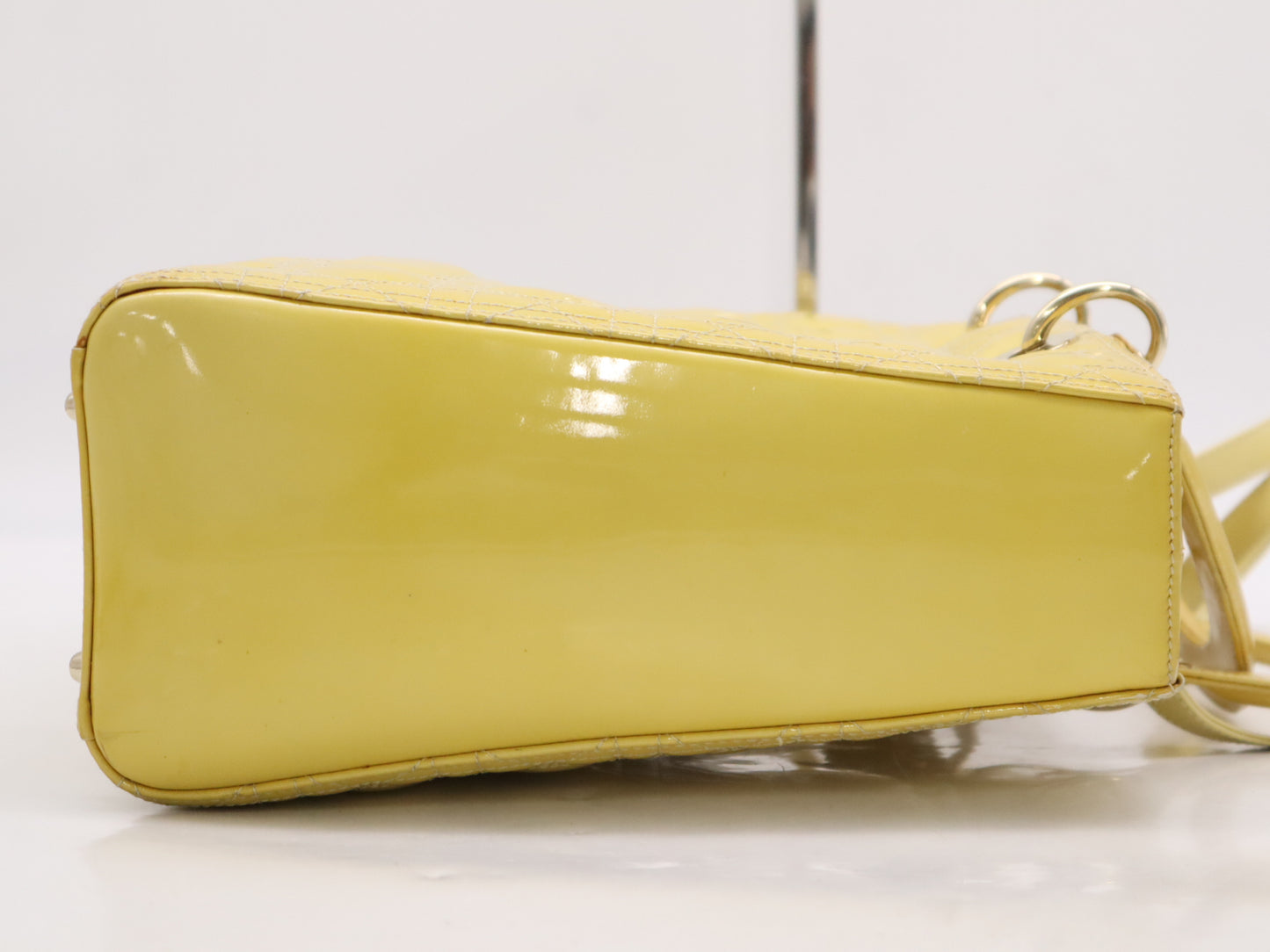 Dior Lady Dior Patent Leather Lady Dior Large Cannage Handbag in Yellow with Shoulder Strap and Card