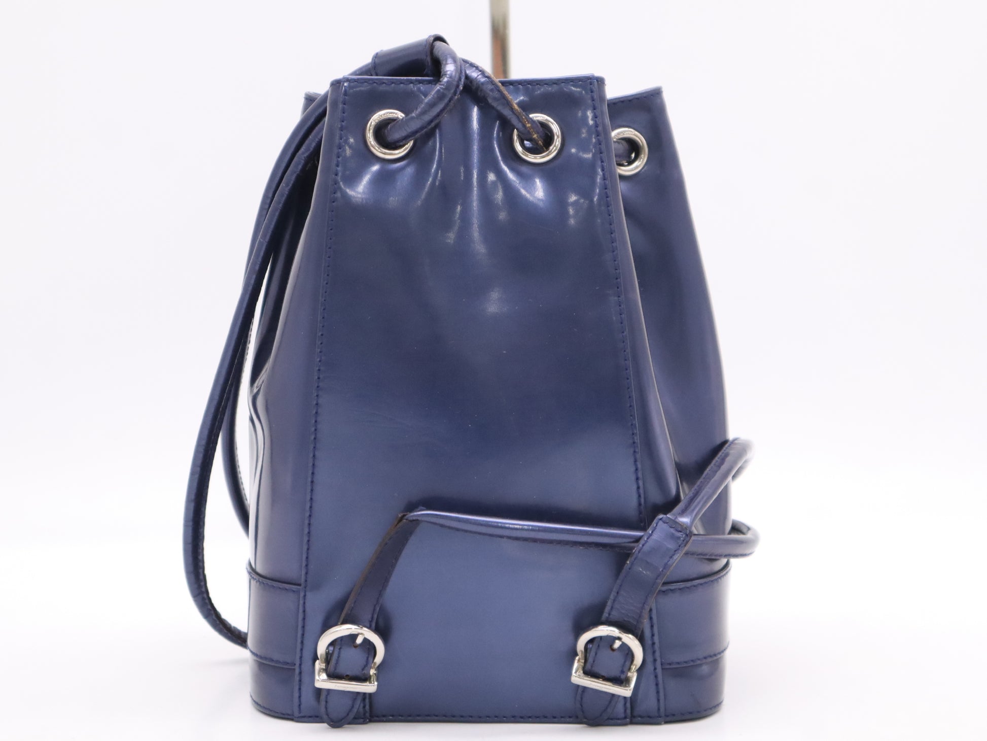 Salvatore Ferragamo Vara Patent Leather Shoulder Bag, Blue, Drawstring Style
