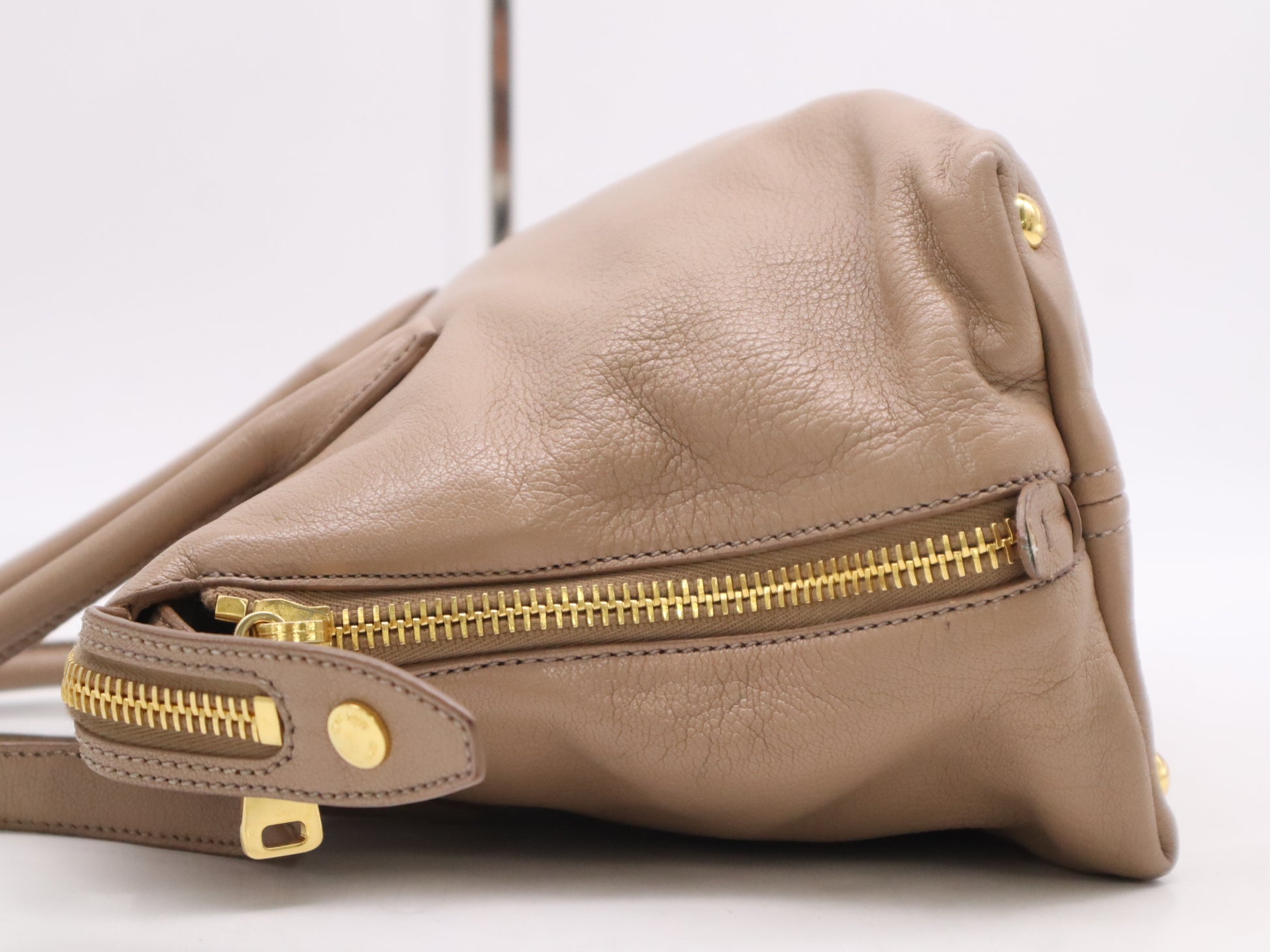 Miu Miu Leather 2-Way Tote Bag Madras Pink Beige with Shoulder Strap