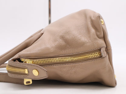 Miu Miu Leather 2-Way Tote Bag Madras Pink Beige with Shoulder Strap