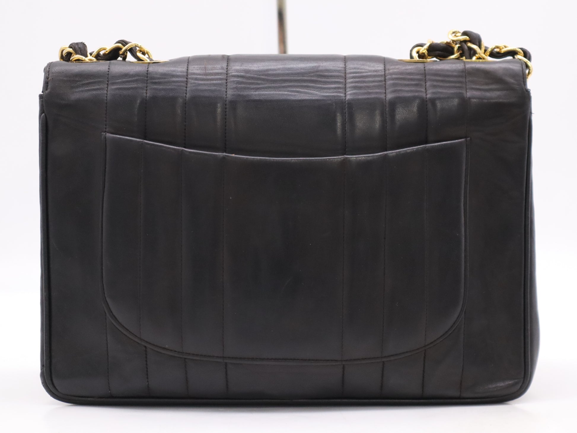 CHANEL Lambskin Mademoiselle 30 S Flap Shoulder Bag with Double Chain, Turn Lock, Grand Design Hardware, Black Seal, 2708278